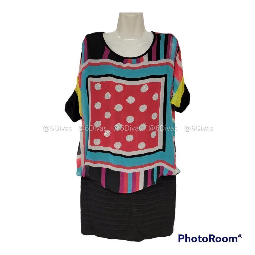 𝅺BLACK dress, Stretchy Dress with Colorful Light Overlay - One Size